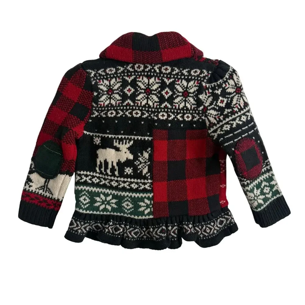 Ralph Lauren Girls Holiday Patchwork Wool Blend Knitted Sweater- Size 18-24mo‎